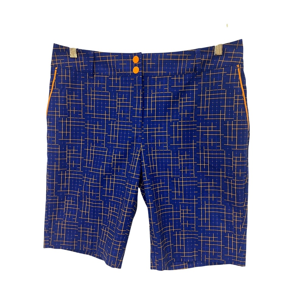 Annika Cutter & Buck Golf Shorts Womens 10 Blue Orange Grid Good Performance